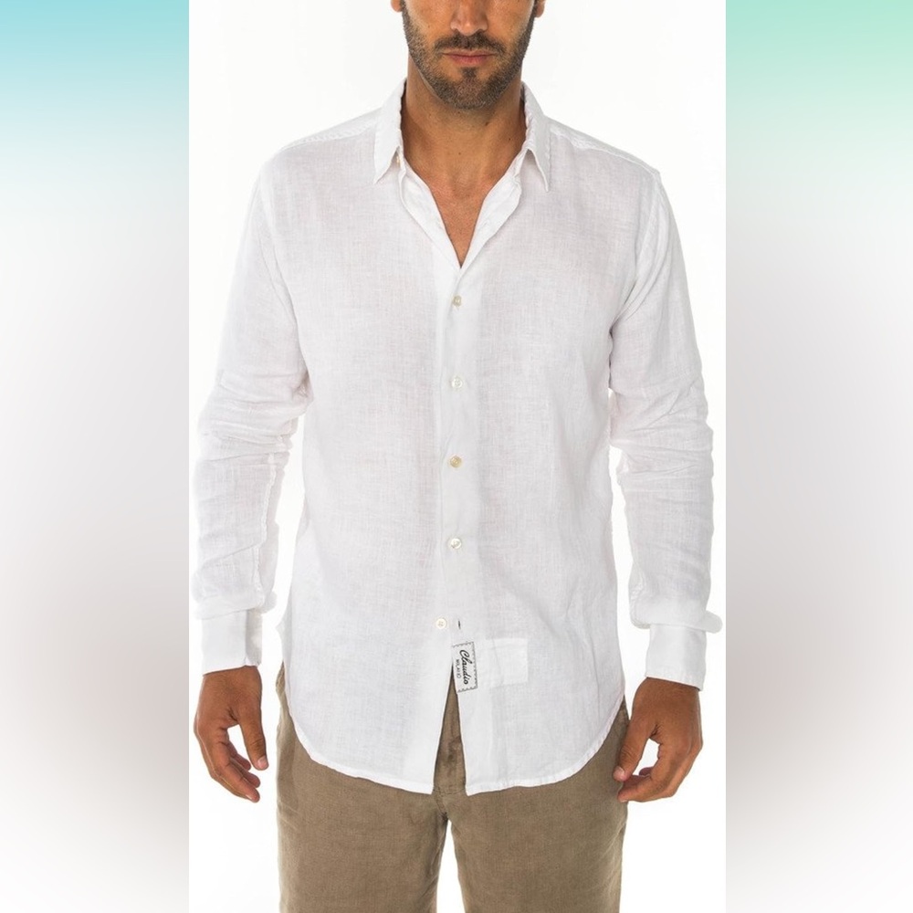 Claudio Milano Men's 100% Linen Long Sleeve Shirt